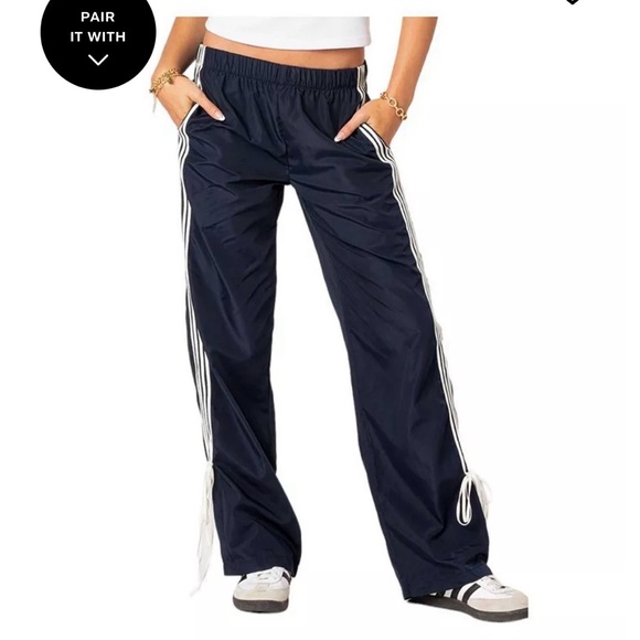Edikted Navy Blue Side Stripe Track Pants Size Large - Picture 3 of 4